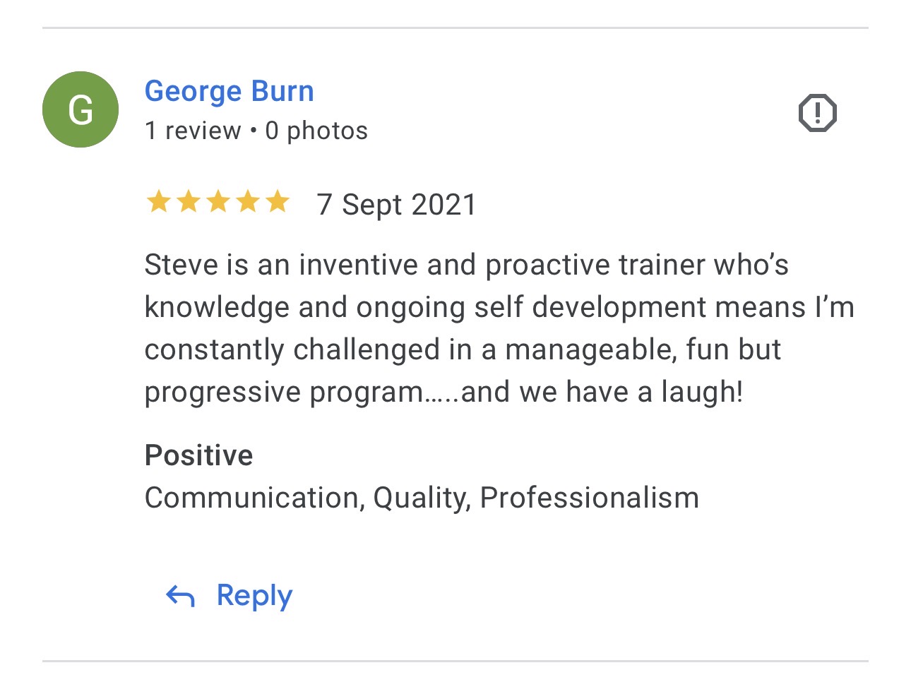 Client Review George Burn - Client review for Personal trainer Stephen Devine Tunbridge Wells