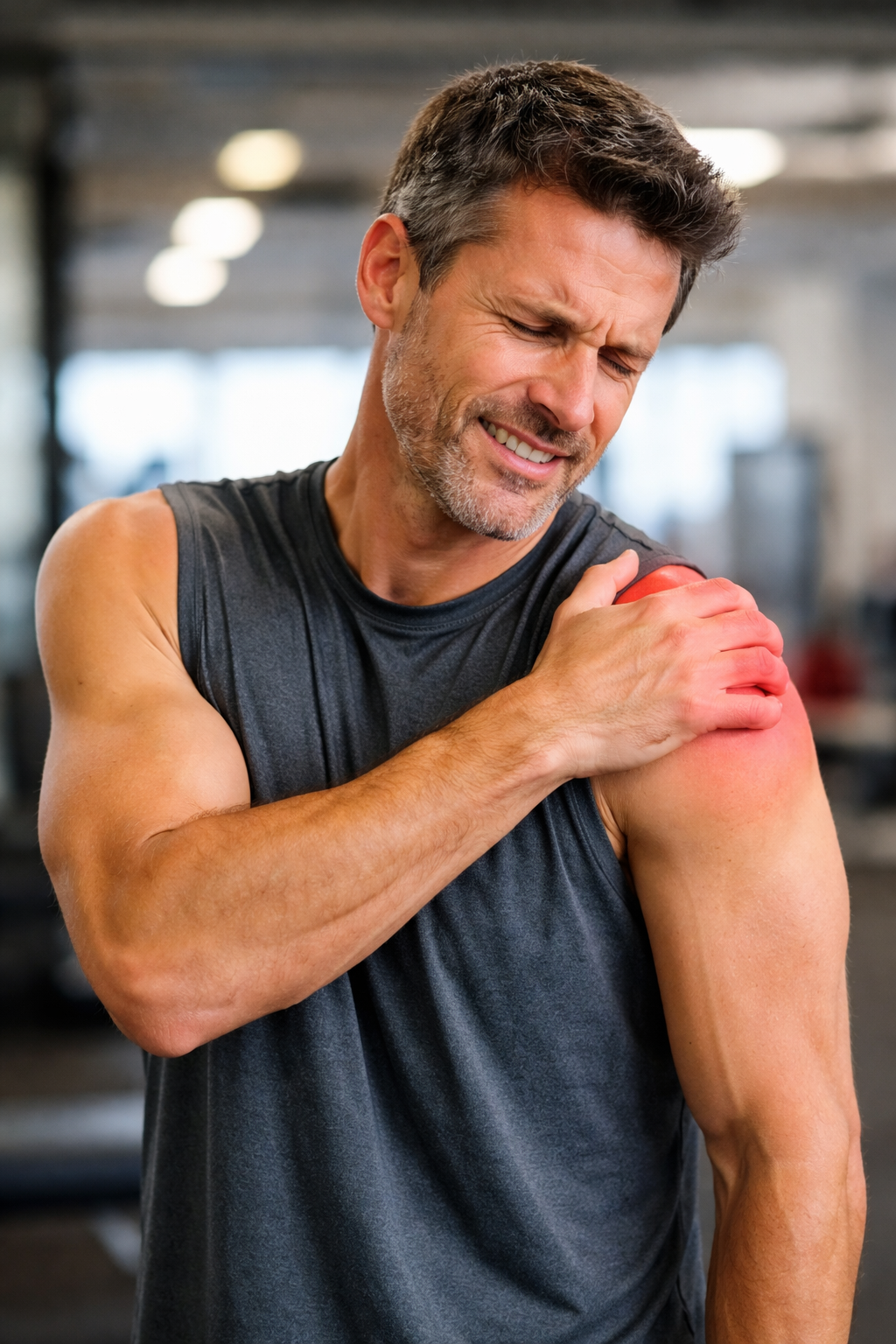 Sore shoulder 1 Middle aged man with injured shoulder